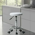 thumbnail image 1 of Height Adjustable Rolling Stools, Swivel Stool with 5 Casters, Lifting Bar Stool, Leather Round Stool with Lines, Fashionable Versatile Rotation Stool, Indoor 360 Degree Rotation Chairs, White, Y0547, 1 of 7