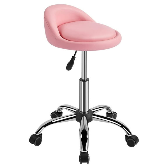 Height Adjustable Rolling Swivel Salon Stool Chair with Backrest Wheels for Massage Facial Spa Manicure Dentist ,Pink