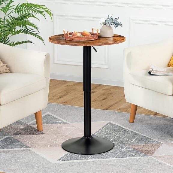 Height-Adjustable Round Pub Table 27-35.4 Inches with Sturdy Base, Modern Style, Easy to Assemble, Suitable for Small Space, Rustic and Black BF58BT01G1