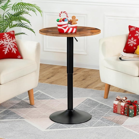 Height-Adjustable Round Pub Table 27-35.4 Inches with Sturdy Base, Modern Style, Easy to Assemble, Suitable for Small Space, Rustic and Black