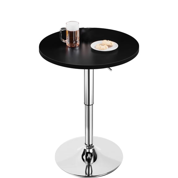 Height Adjustable Round Pub Table, 360 Swivel Counter Bar Table for Bistro, Tall Cocktail MDF Top for Kitchen Patio Use, Black