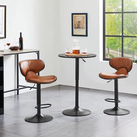 Height Adjustable Round Pub Table Counter Bar Height MDF Top Table 360 Swivel Bar Tables Tall Cocktail Tables Bistro Table, Full Black