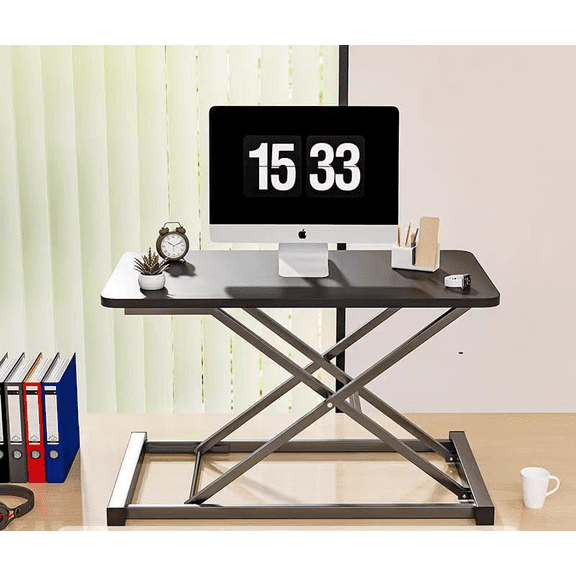 Height Adjustable Sit to Stand Desk Riser, Compact Standing Desktop Converter for Monitor or Laptop, Black$$Office