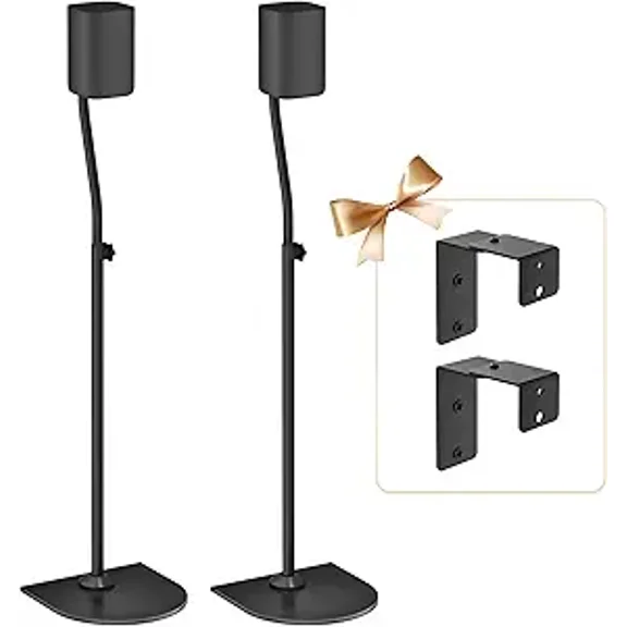Height Adjustable Speaker Stand Pair Extend 33" to 42" with Wall Mount for Samsung, Vizio, Nakamichi, LG, Roku Rear Speakers and More Surround Sound Speaker Stands Up to 5Lbs