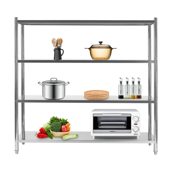 Height Adjustable Stainless Steel Shelving Unit - Heavy Duty Floor Standing Storage Rack for Kitchen, Commercial, Office & Garage - Silver, Durable & Versatile