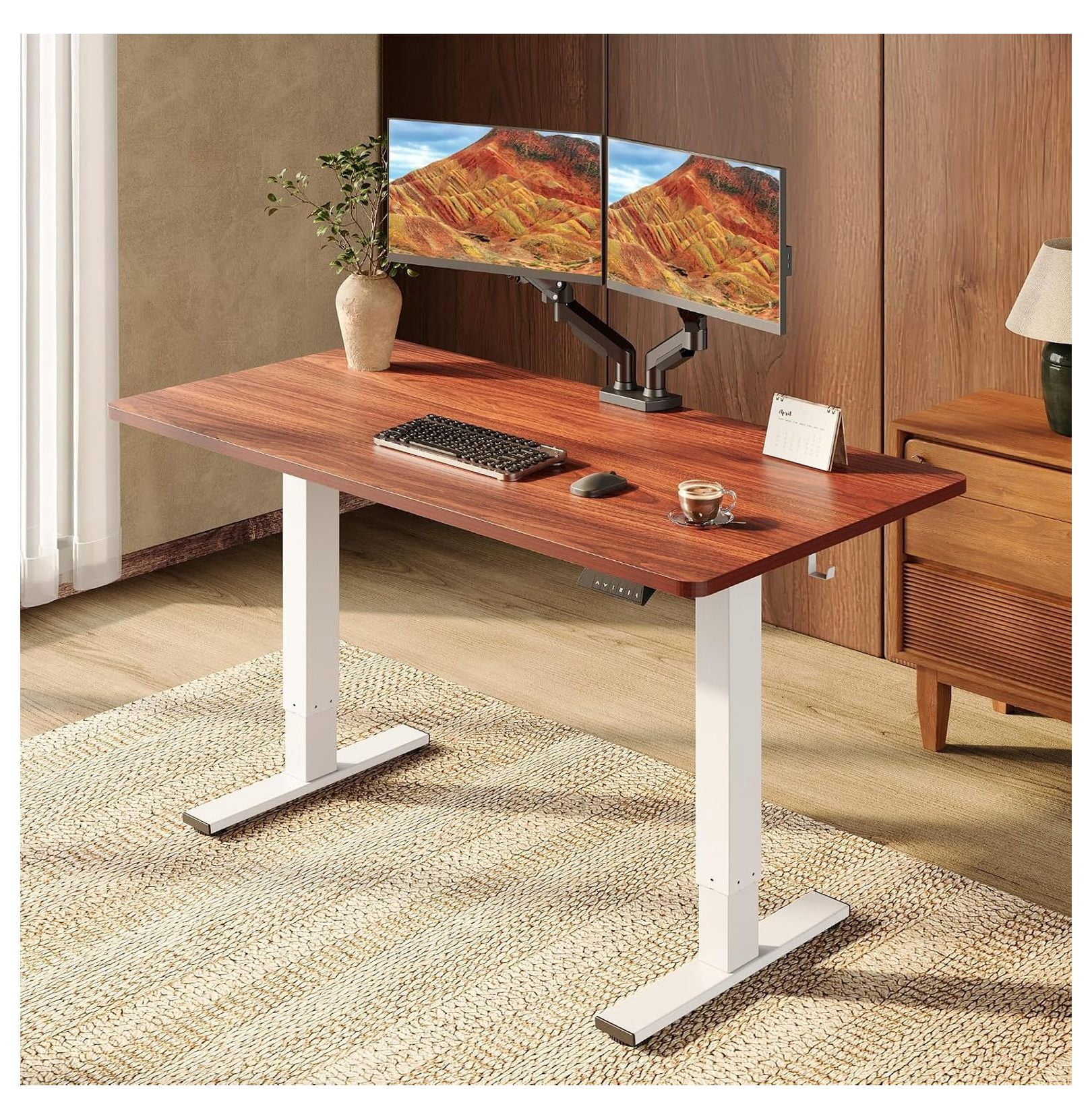 Height Adjustable Standing Desk 1 Inch Thick Solid Top 55x28 Sit Stand ...