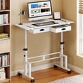thumbnail image 1 of Height Adjustable Standing Desk with 2 Drawers, Small Sit Stand Up Desk with Wheels, Portable Rolling Desk for Walking Pad Treadmill, Computer Office, Adjustable 31.5"-43.3", White, Upgraded Stable, 1 of 9
