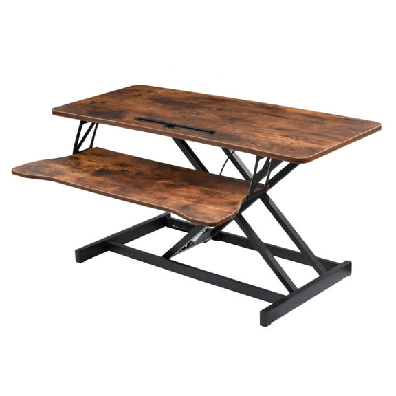 Height Adjustable Standing Desk 37 Inch, Stand Up Desk Converter, Manual Pneumatic Spring Workstation for Office(Brown)