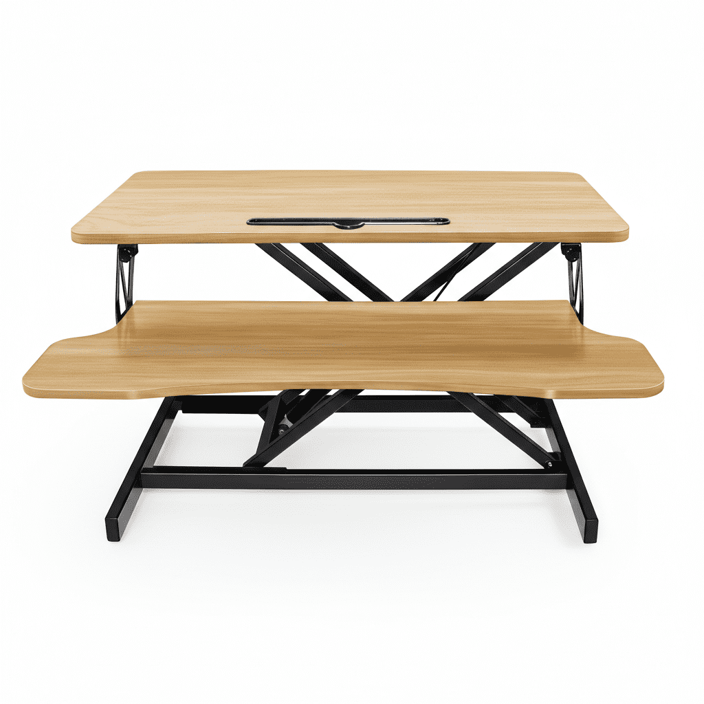 Height Adjustable Standing Desk Converter – 31.5" Wide Desk Riser with Spacious Work Surface, Ergonomic Sit-Stand Workstation for Monitor & Laptop, Natural