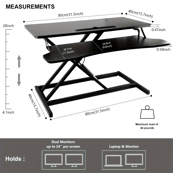 Height Adjustable Standing Desk Converter 32 Inch Wide, Quick Sit to Stand Tabletop Dual Monitor Riser Workstation for Home Office, Black