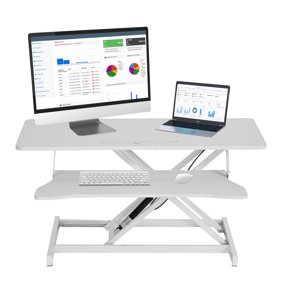 Height Adjustable Standing Desk Converter, 37in Desk Riser with Keyboard Tray for Home, School (White)