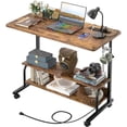 thumbnail image 1 of Height Adjustable Standing Desk with Power Outlets - Manual Rolling Stand Up Desk with Wheels Small Portable Computer Desk Mobile Laptop Table with Storage Shelves for Home Office, Rustic, 1 of 7