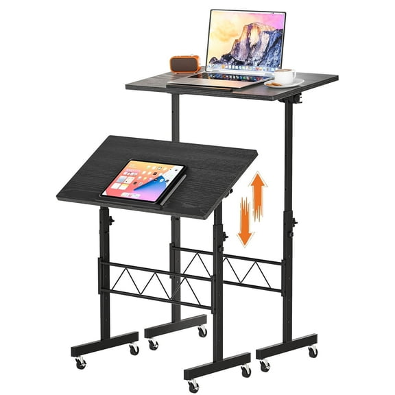 EXRACING Portable Standing Desk with Tiltable Top, Small Mobile Laptop Table with 31.5" x 15.75" Surface, Rolling Desk for Home Office or Walking Pad, Black