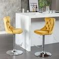 thumbnail image 1 of Height Adjustable Swivel Bar Stools Set of 2, Velvet High Back Counter Stools with Button Tufted Back and Silver Footrest, Bar Chairs for Kitchen Island, Coffee Shop, Dining Room, Gold & Silver, 1 of 7
