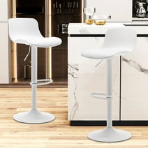 Height Adjustable Swivel PP Bar Stool with PU Padded Seat, White, Set of 2