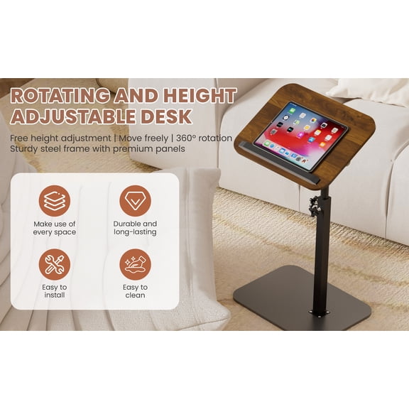Height Adjustable Swivel Side Table - Sofa Tray for Couch, Bed & Bathroom