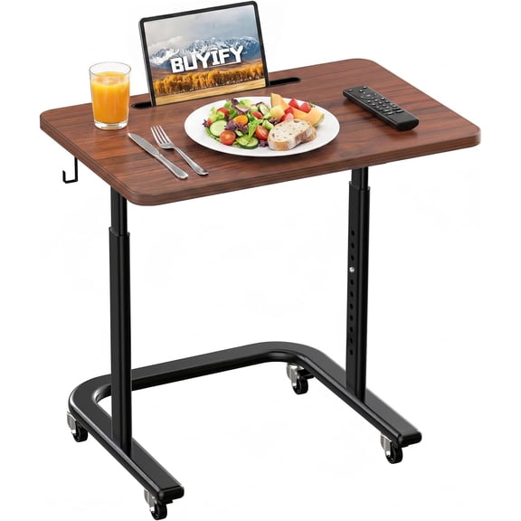 Height Adjustable TV Tray Table with Wheels for Couch or Sofa | Rolling TV dinner tray for eating on couch,bed,or recliner;height adjustable laptop desk for meals,snacks,and work Brown