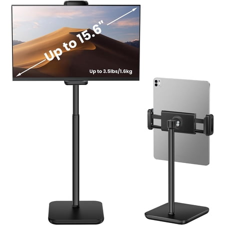 tounee Height Adjustable Tablet Stand, 3.5lb (1.6kg) Max Support, Up to 18" Tall, Slim Portable Monitors Stand Compatible with iPad Pro 12.9, Surface Pro, All 4.7"-15.6" Devices - Black