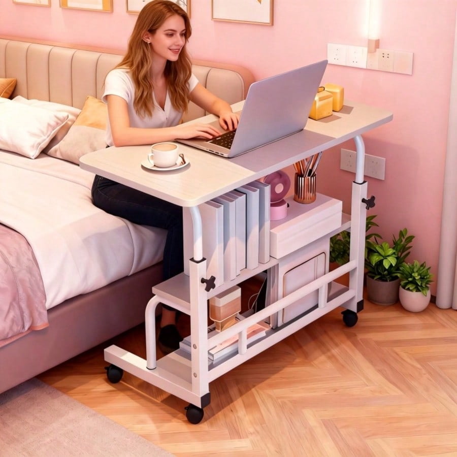 Height Adjustable Wheeled Office Desk With Storage Shelves ...