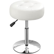 Adjustable Height Swivel Vanity Stool Chair, White Faux Leather Makeup Seat for Vanity, Bedroom, Bathroom or Office, Multi-Functional Footrest