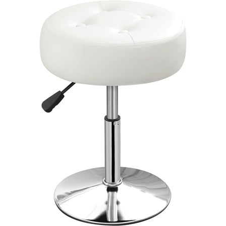 Height Adjustable White Vanity Stool, Faux Leather Swivel Makeup Chair for Vanity, Bedroom or Bathroom