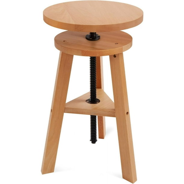 Height Adjustable Wooden Stool, Solid Beech Wood Artist Art Stool