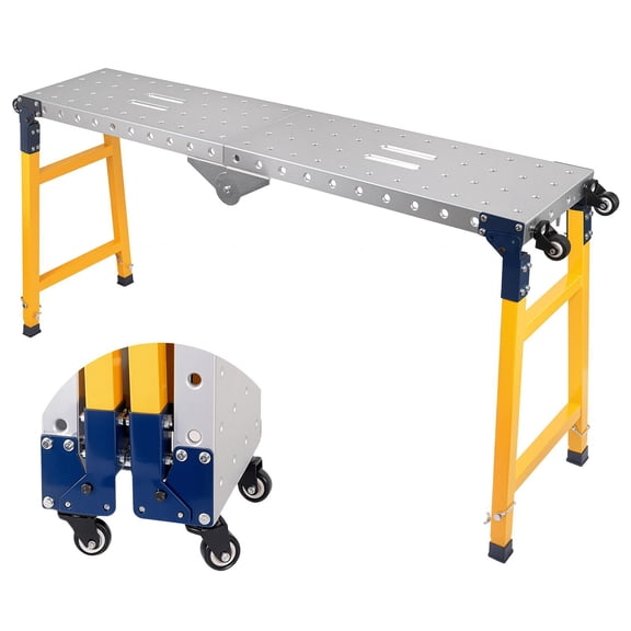 Height Adjustable Work Platform, Steel Folding Welding Table with Casters, Portable Scaffolding Platform for Construction
