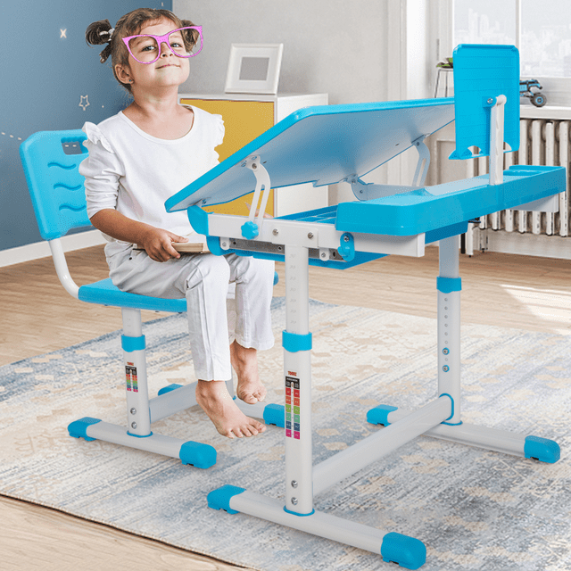 Height Adjusting Kid’s Study Desk and Chair Set,with Tiltable Tabletop