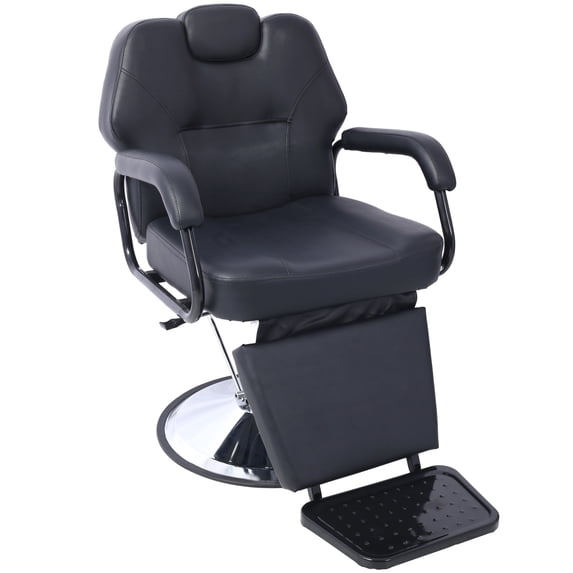 Height & Angle Adjustable Hair Stylist All Purpose Barber Chair for Barbershop, Heavy Duty Hydraulic PU Leather Salon Chair, Shampoo Reclining with Wider Seat, Black