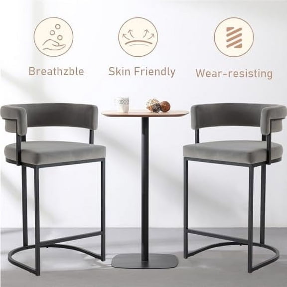 Height Bar Stools Set of 2 for Kitchen Counter, 26" Bar Chairs with Grey, Modern Height Island Barstools, Upholstered Breakfast Stools for Dining Room, Cafe, Kitchen Island, Comfy,