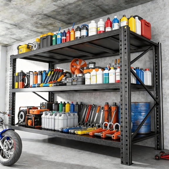 Height Customizable Garage Shelving, 5100LBS Large Load Bearing Metal Shelves, Solid Utility Rack for Workshop and Home Storage, Black, 67"W x 20"D x 63"H, 3 Tier