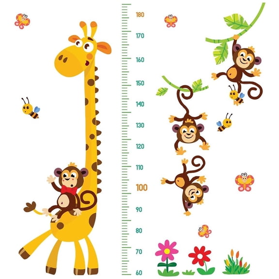 Height Growth Chart Wall Sticker Children Living Baby Room Decoration Giraffe Animals Peel Stick Art Wall Decor Measuring Ruler Height Decals Nursery Bedroom Wallpaper
