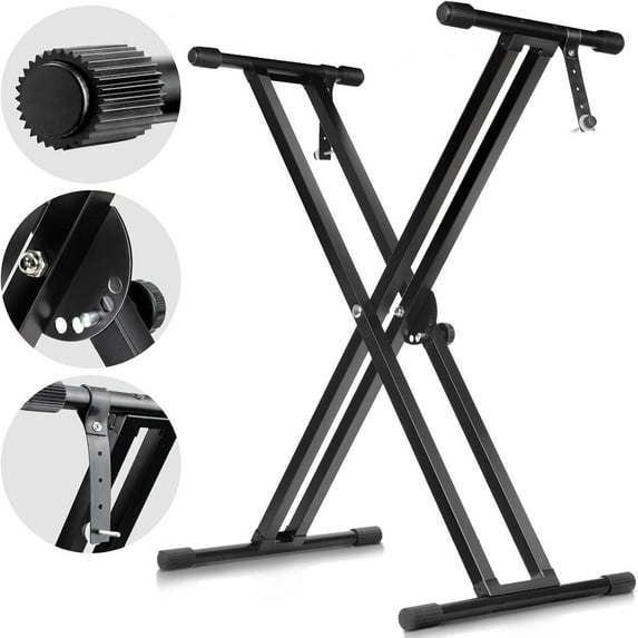 Height Keyboard Stand with Quick-Release Lock, Double XX Frame Design for 54/61/88 Key Digital Pianos, Foldable Portable Instrument Stand with Secure Straps for Electronic Keyboards IIU