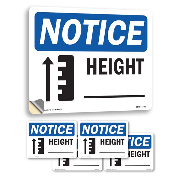 Height ____ With Symbol OSHA Notice Vinyl Decal Label 5 Inch x 3.5 Inch - 5 Pack