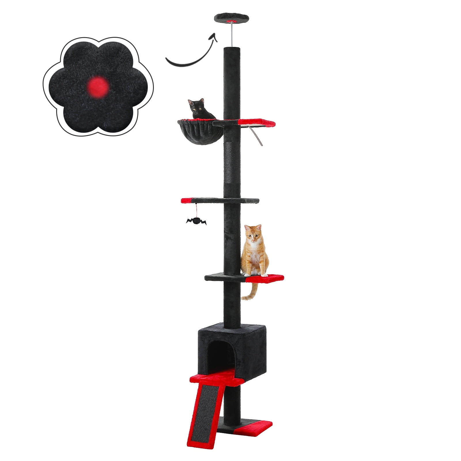 Adjustable Black and Red 5-Tier Sisal Cat Tree Tower