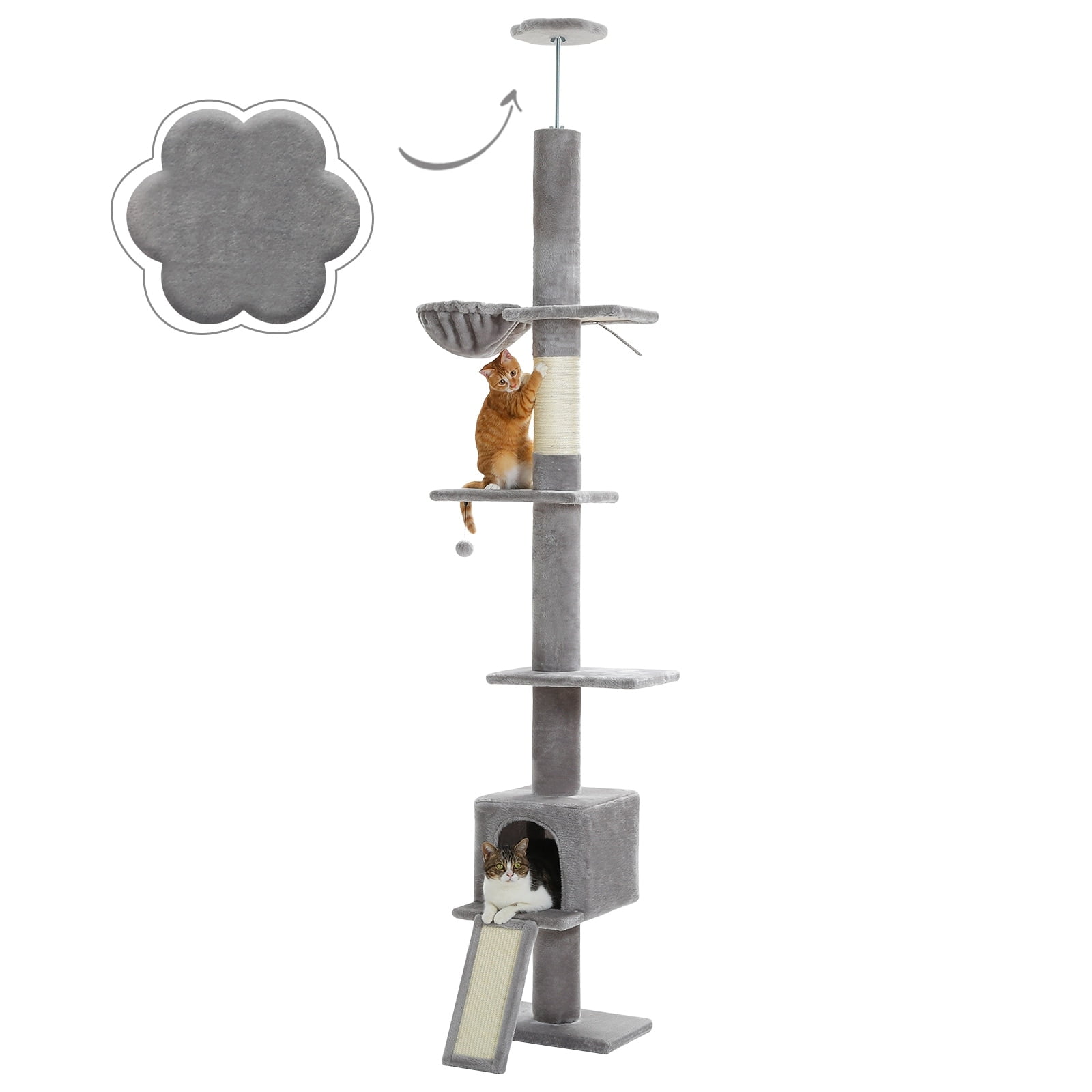 Adjustable Gray 5-Tier Floor-to-Ceiling Cat Tree Tower