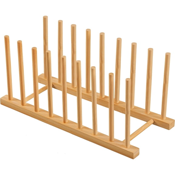 Heighten and Widen Bamboo Dish Dying Rack Pot Lid Plate Organizer Holder for Cabinet, Cutting Board Stand Drainer Storage Plate Rack for Dish, Pot Lid, Bowl, Cup, Cutting Board and Books