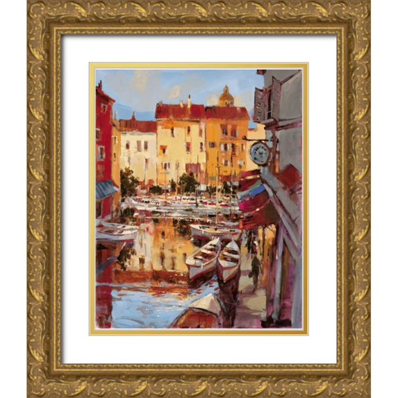 Heighton, Brent 12x14 Gold Ornate Wood Framed with Double Matting Museum Art Print Titled - Mediterranean Seaside Holiday 2