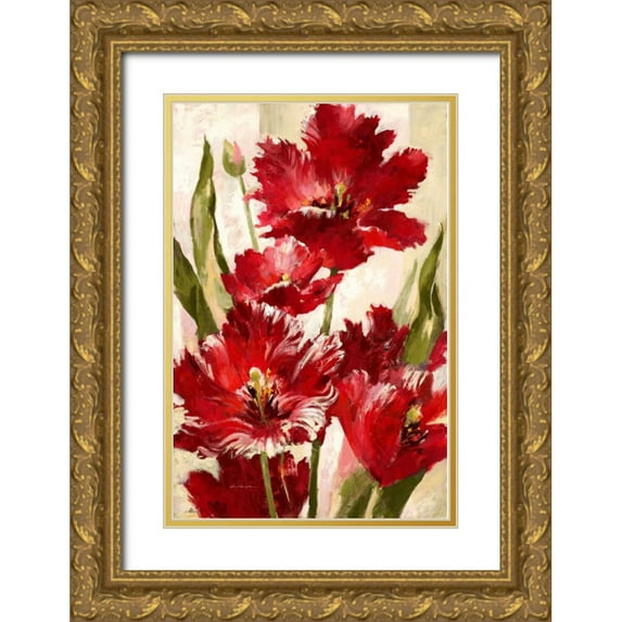 Heighton, Brent 17x24 Gold Ornate Wood Framed with Double Matting Museum Art Print Titled - Jubilant Red Tulip