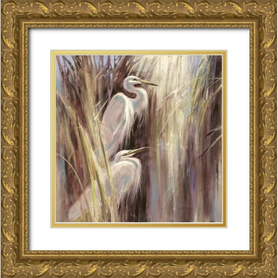 Heighton, Brent 20x20 Gold Ornate Wood Framed with Double Matting Museum Art Print Titled - Seaside Egrets