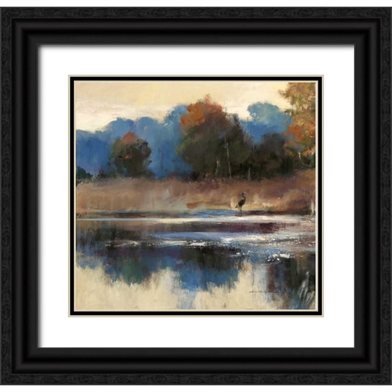 Heighton, Brent 21x20 Black Ornate Wood Framed with Double Matting Museum Art Print Titled - Heron Landscape 1
