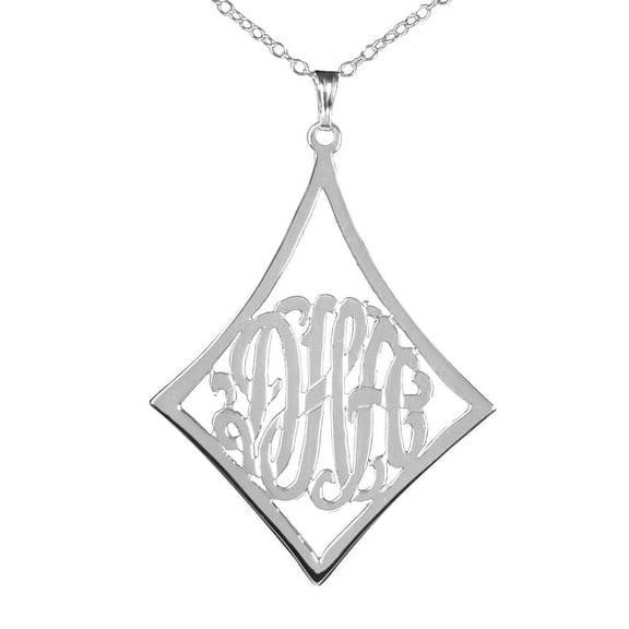 Heights Jewelers Women's Personalized Monogram Necklace in Diamond-Shaped Pendant in Sterling Silver