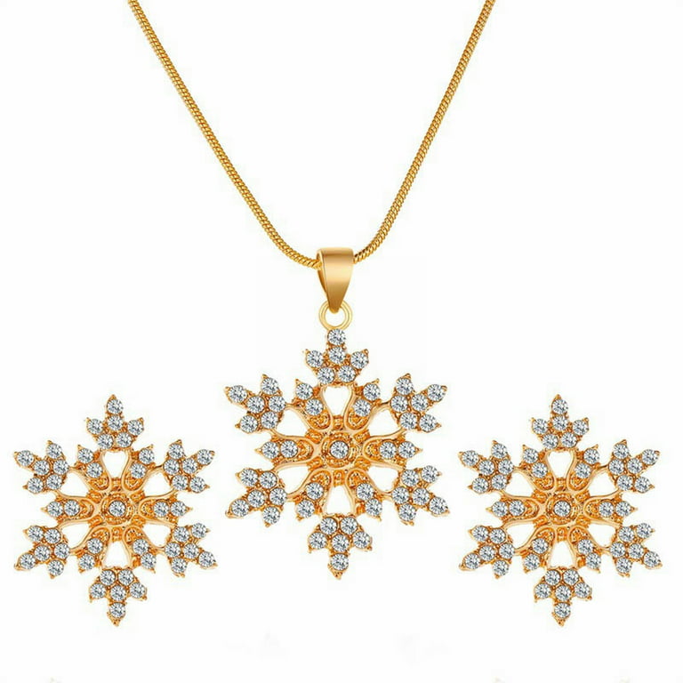 Heiheiup Jewelry Set Temperament Simple Full Diamond Snowflake Necklace  Snowflake Earrings Jewelry Set for Girls 8-12 