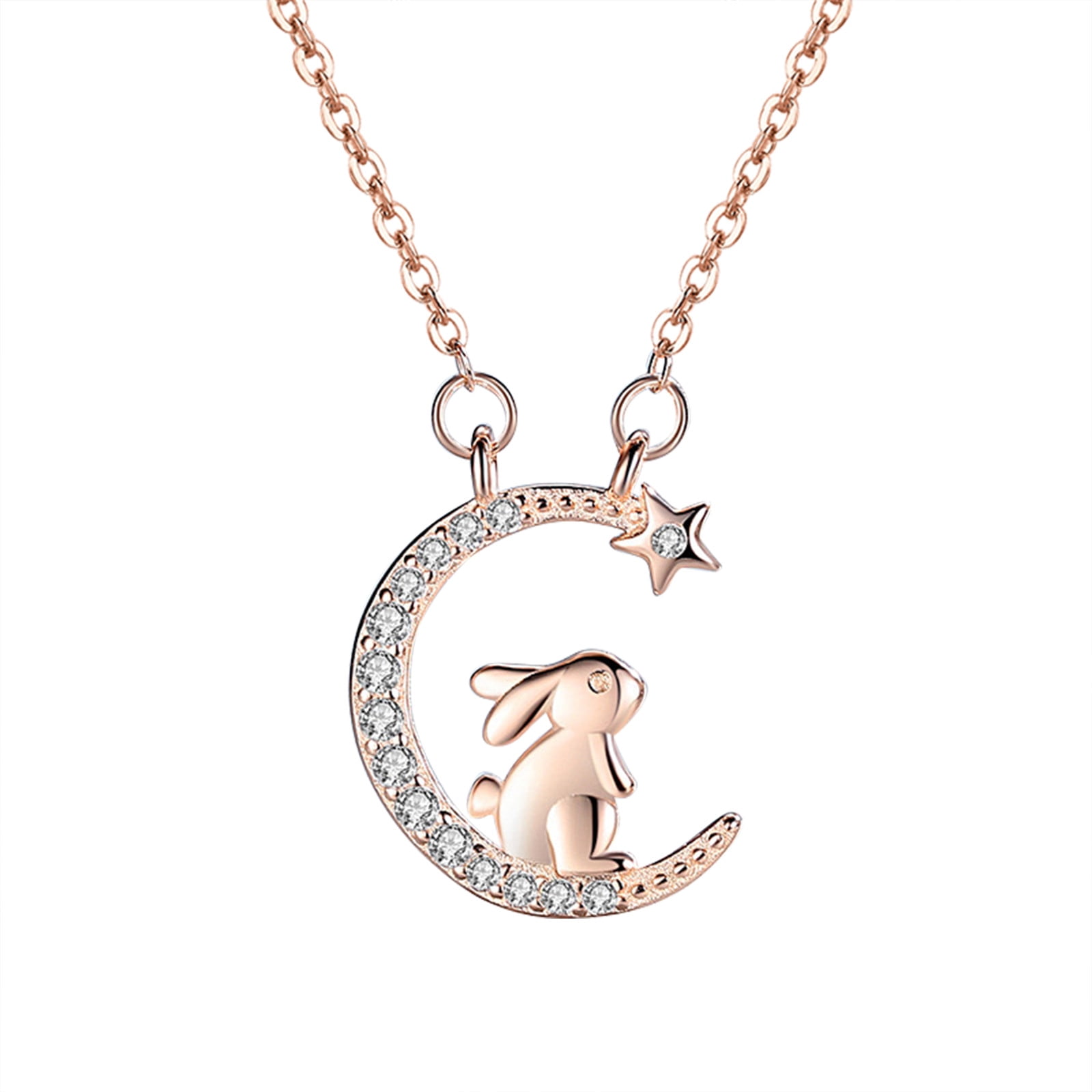 Heiheiup Personality Fashion Moon Cute Rabbit Necklace Pendant For Women  Jewelry Gifts Necklaces Pack for Women