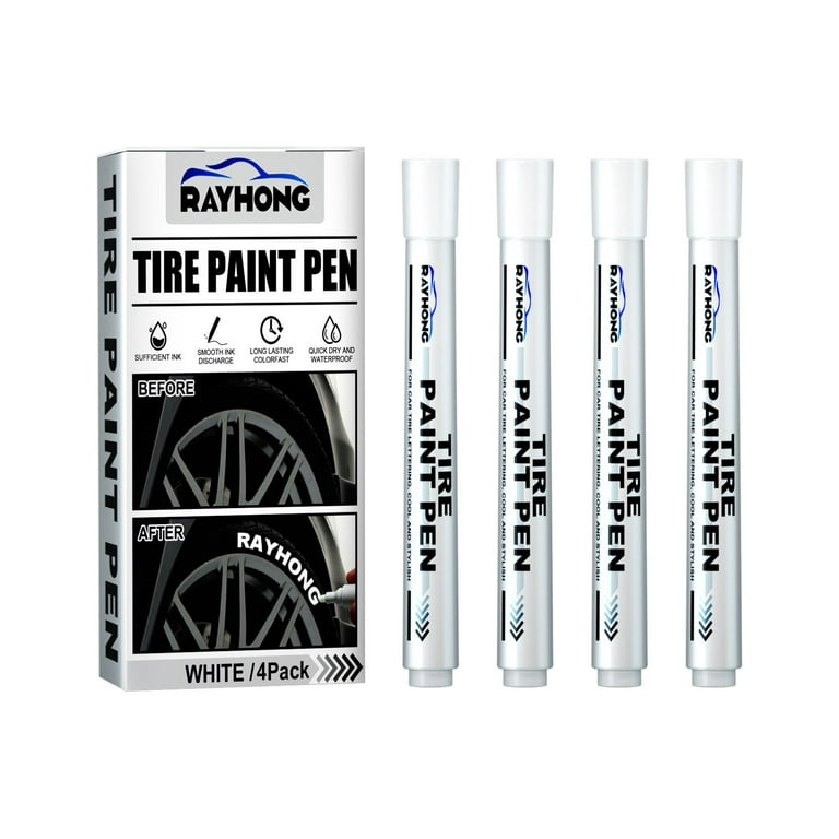 White Tire Paint Marker For Car Tire Lettering - 4 Pack - Paint