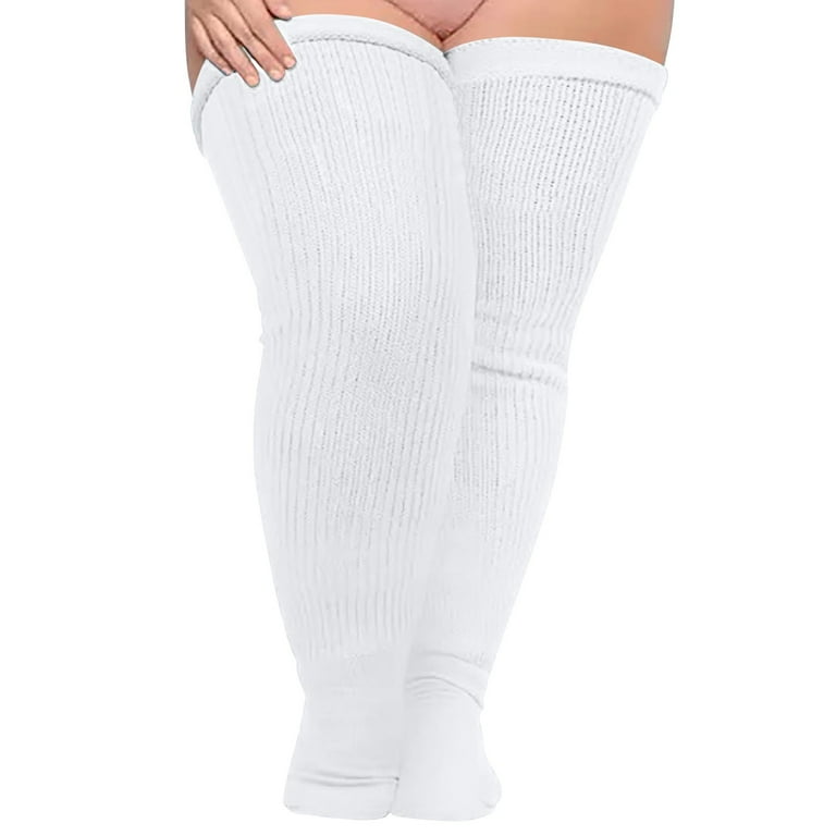 Heiheiup Women Soild Plus Size Over Knee Cotton Socks Extra Long