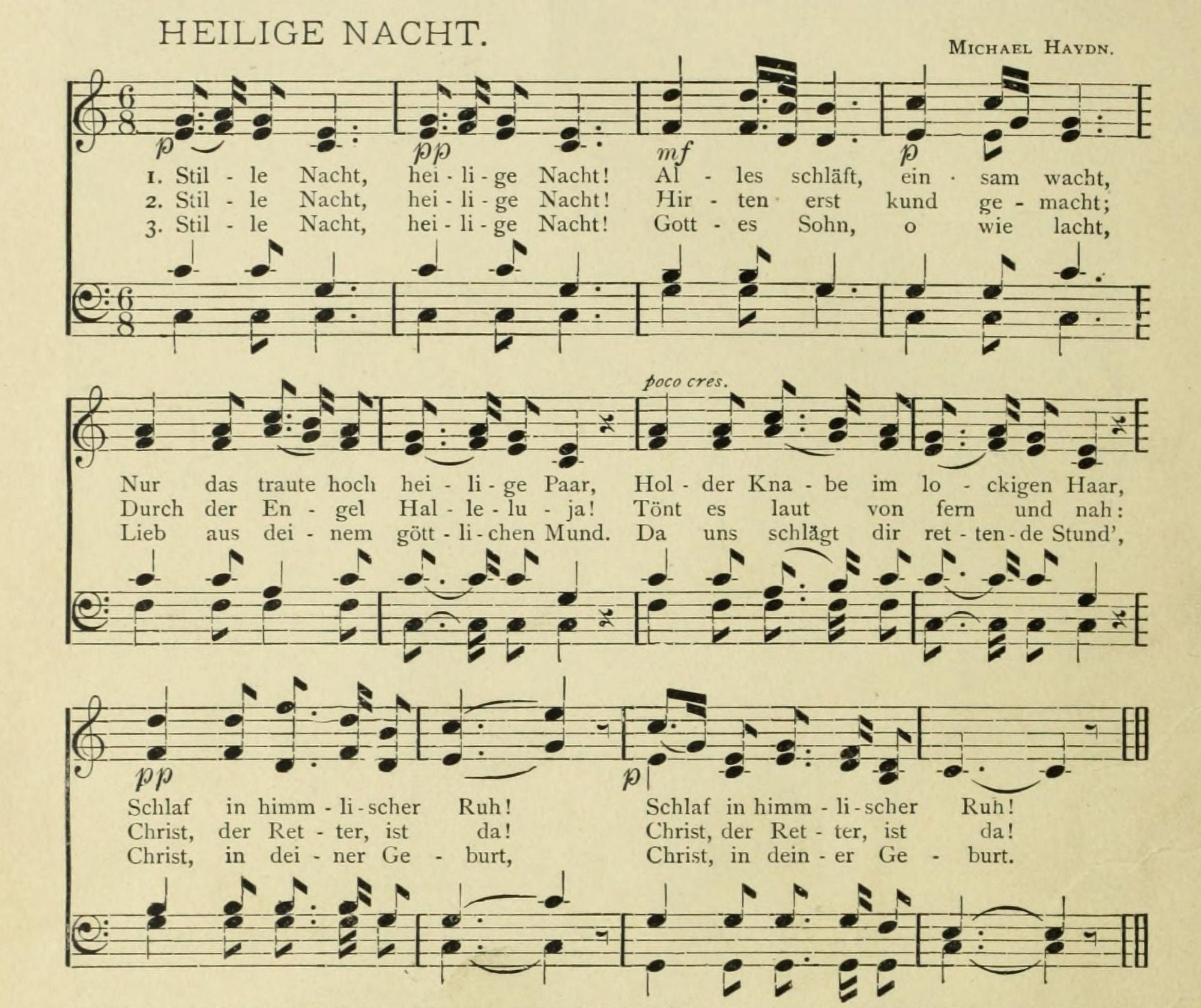 Heilige Nacht Michael Haydn Christmas in Song 1891 Canvas Art - (18 x 24)