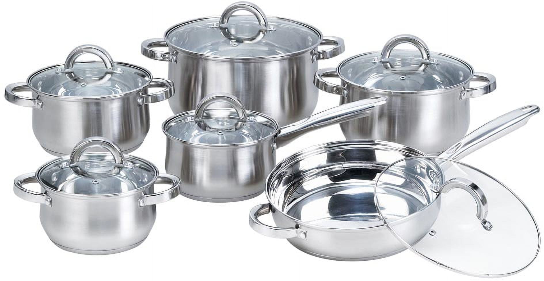Heim Concept 12 Pieces Professional Grade Stainless Steel Cooking Pots and Pans Kitchen Cookware Set Lids