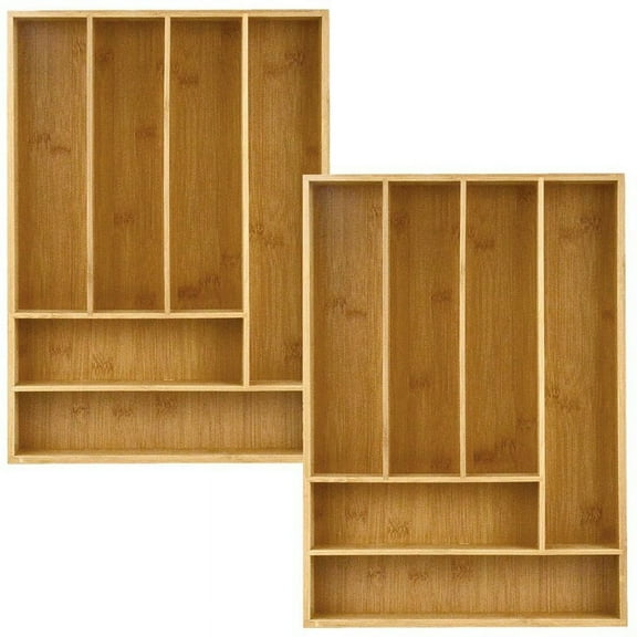 Heim Concept 6 Slot Bamboo Drawer Organizer Tray in Brown (Set of 2)