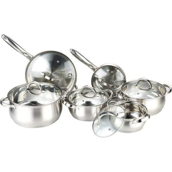 Heim Concept Cookware Set W-001 12-Piece Stainless Steel Pots and Pans Set, Kitchen Cooking Set with Glass Lid